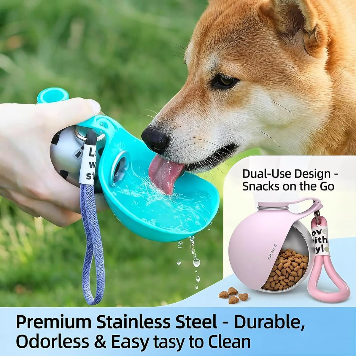 Eco-Friendly 10Oz (285Ml) Stainless Steel Dog Water Bottle with Rubber Leakproof Seal, Foldable Silicone Bowl 2-In-1 Pet Dispenser for Feeding (Pet Supplies, Dog Feeding Accessories), Foldable Bowl