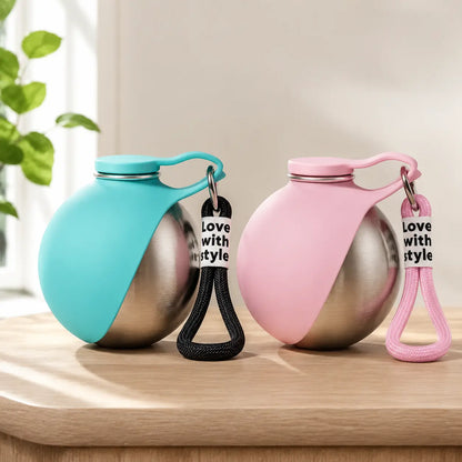 Eco-Friendly 10Oz (285Ml) Stainless Steel Dog Water Bottle with Rubber Leakproof Seal, Foldable Silicone Bowl 2-In-1 Pet Dispenser for Feeding (Pet Supplies, Dog Feeding Accessories), Foldable Bowl